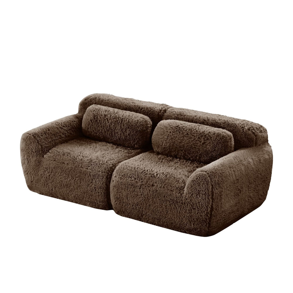2 Seater Modular Sofa Plush Fabric Ergonomic Design Living Room Couch Chocolate Includes Pillows Media 17