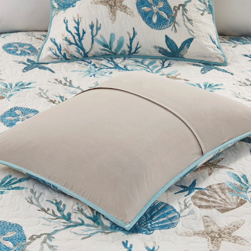 6 Piece Cotton Sateen Quilt Set with Throw Pillows Aqua Full/Queen Media 11