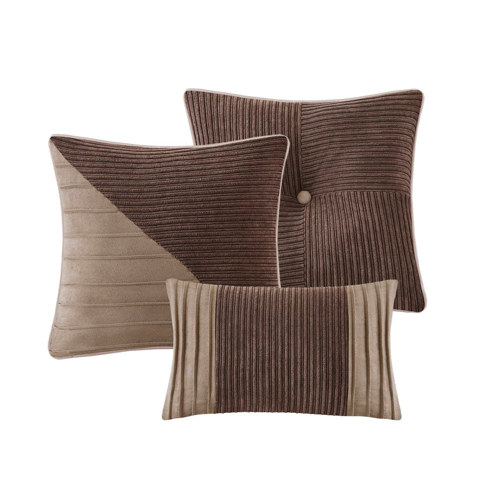 7 Piece Micro Corduroy Comforter Set Brown King Media 5