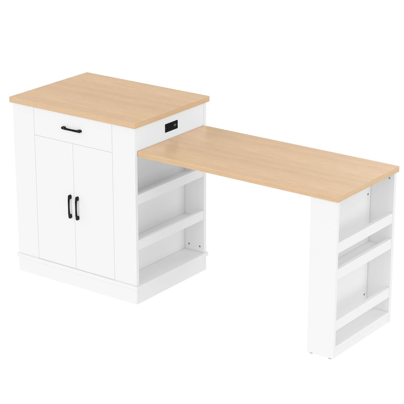 Extendable Island Console & Particle Board White Finish & Multi-Functional Storage