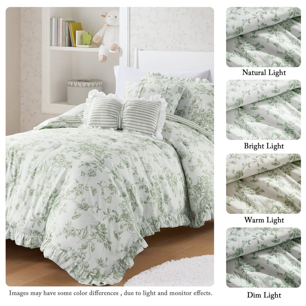 4 Pieces Twin/Twin XL Comforter Set with Decorative Pillows,Green Media 6