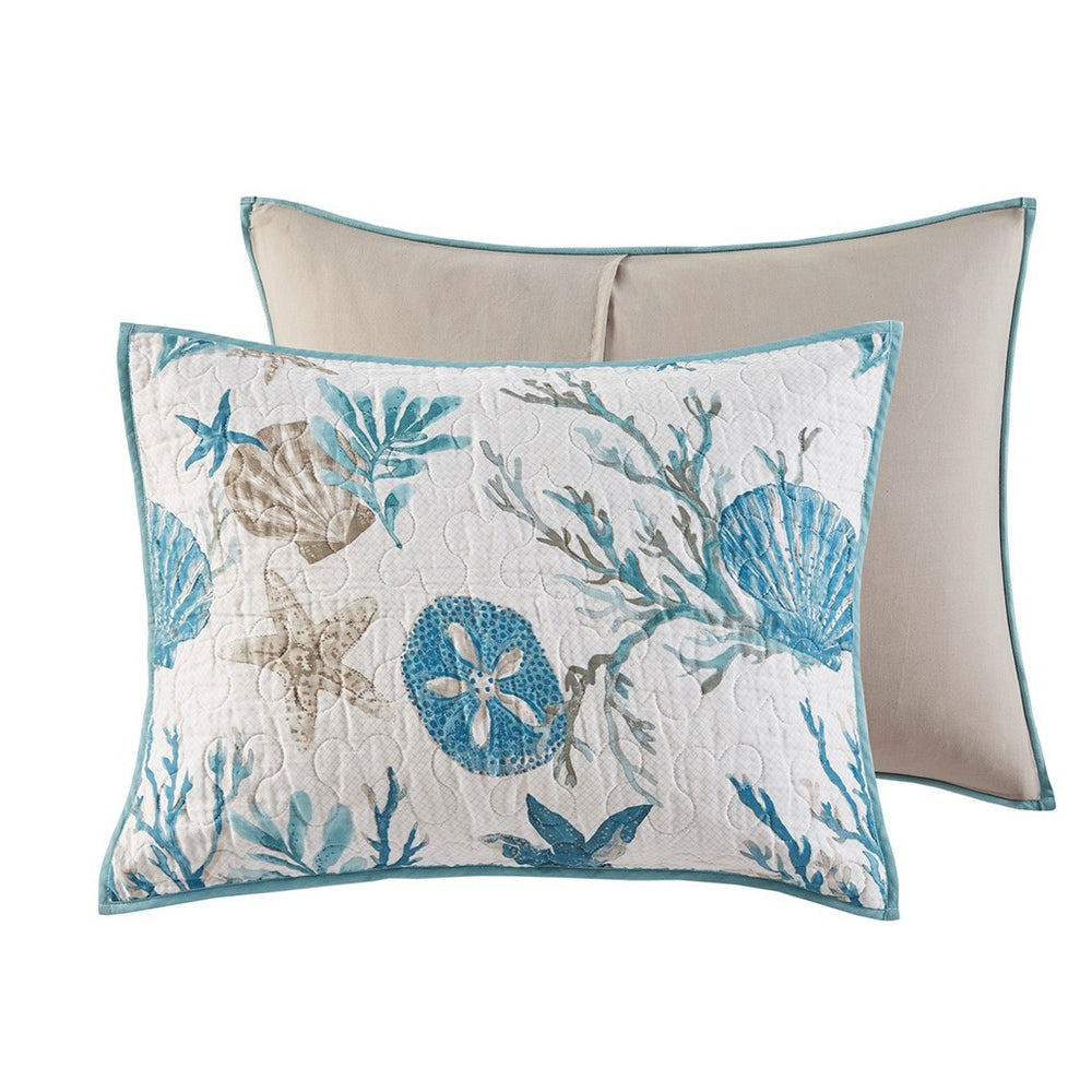 6 Piece Cotton Sateen Quilt Set with Throw Pillows Aqua Full/Queen Media 13
