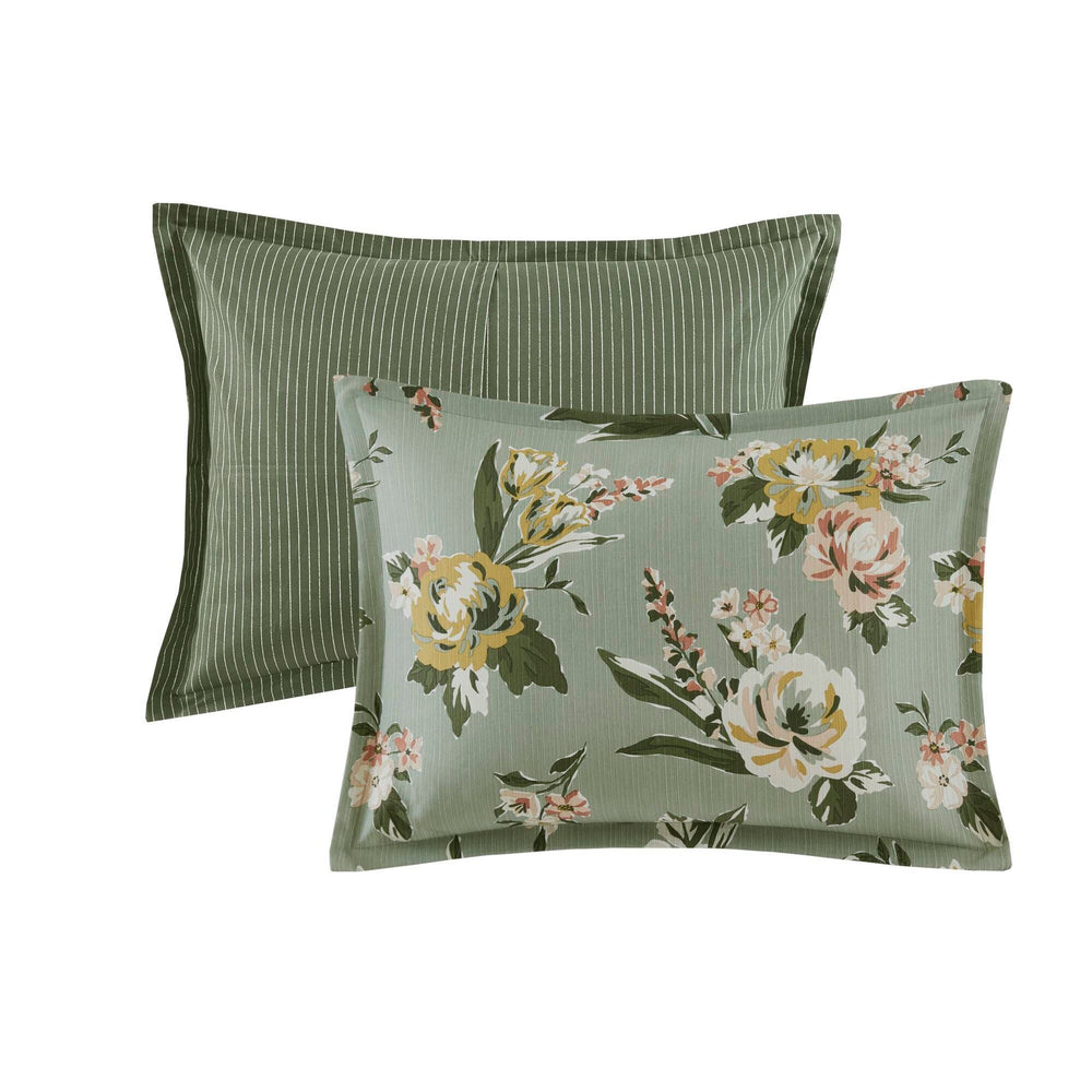 7-Piece Queen Vin  Floral Comforter Set, Green Media 23