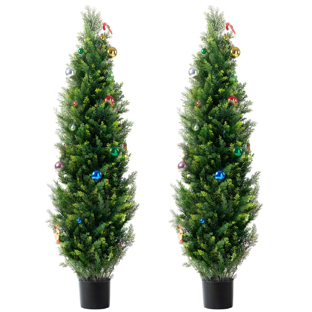 2 Pack 5' Artificial Cedar Topiary Tree Faux Plant UV Decor In/Outdoor Media 2