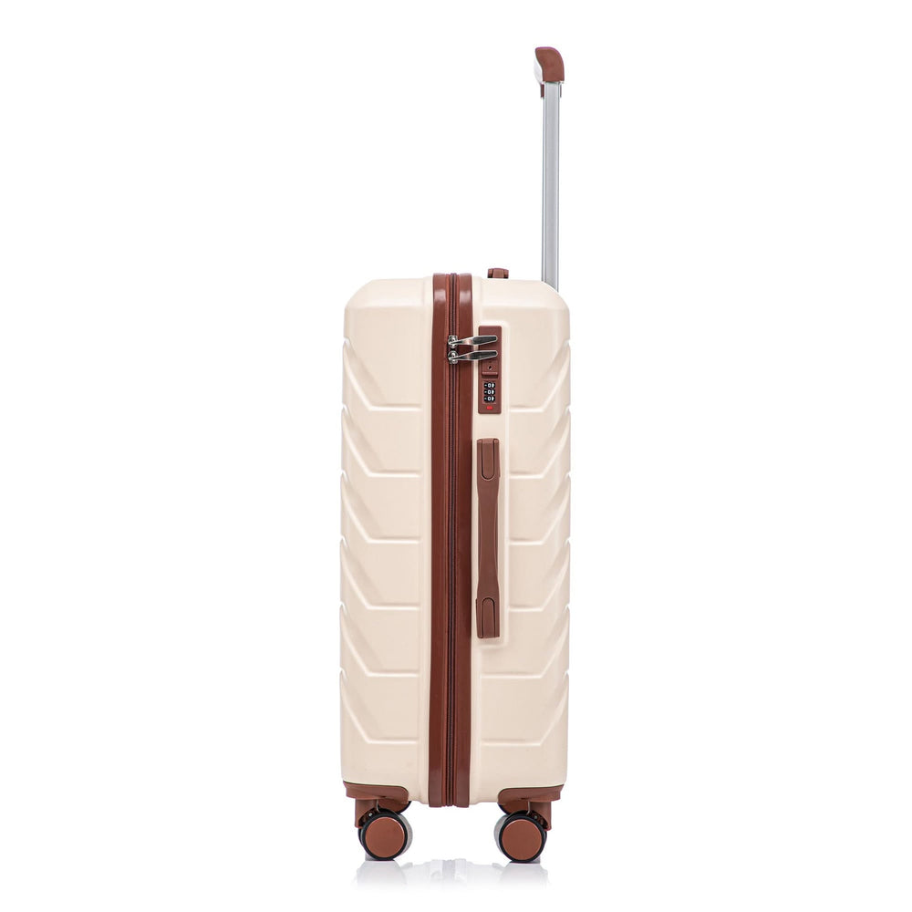 Abs Luggage Set 20 24 28 Inches 3 Piece Beige Durable Spinner Wheels & Combination Lock Media 26