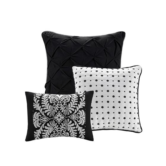 7 Piece Cotton Printed Comforter Set Black Queen
