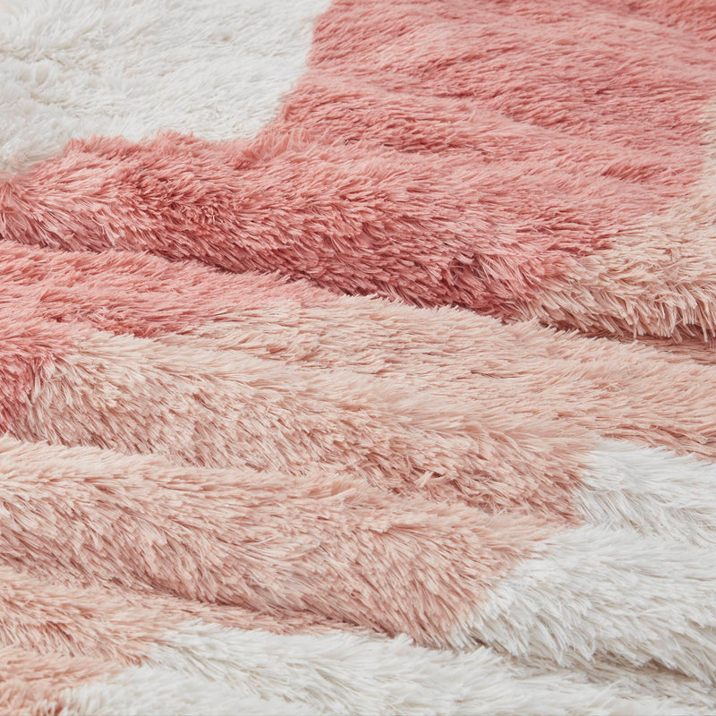 3 PCS King/Cal King Ombre Shaggy Faux Fur Duvet Cover Set Blush Multi