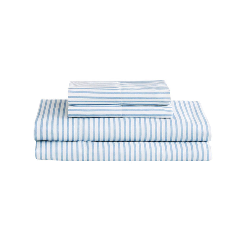 Stripe Comforter Set with Bed Sheets Blue/Grey Queen