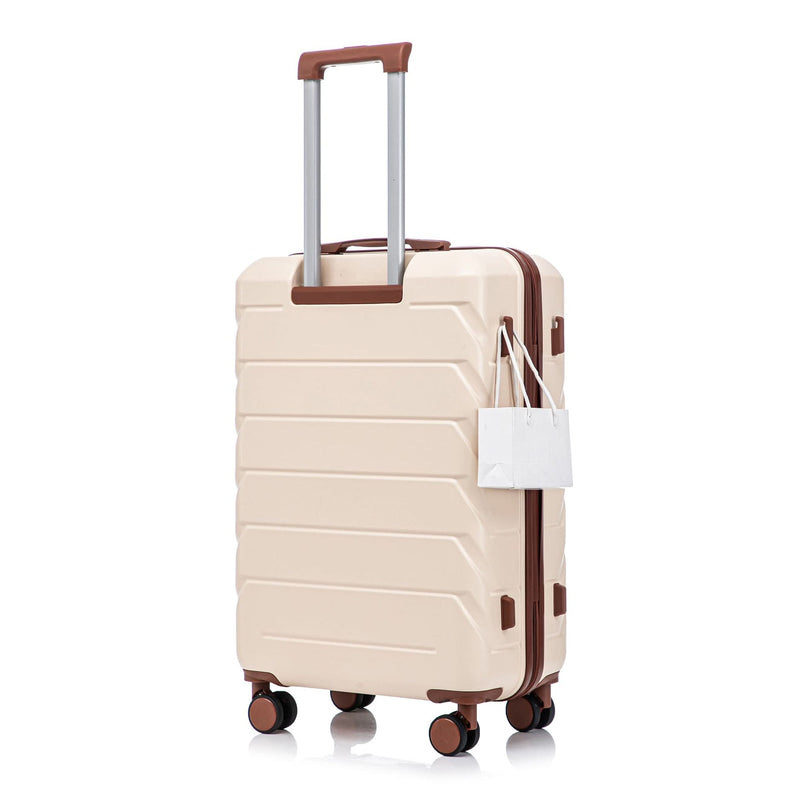Abs Luggage Set 20 24 28 Inches 3 Piece Beige Durable Spinner Wheels & Combination Lock