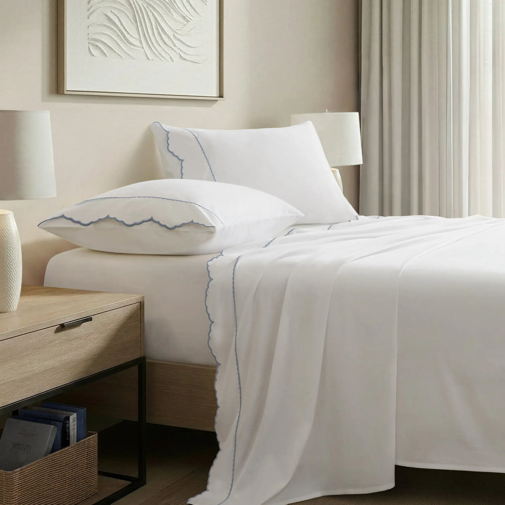 4 Pieces Cal King Cotton Sheet Set,White+Blue B035P529091 Default   DTY Store 4 Pieces Cotton Sheet Set B035P529091 White+Blue Cal King  DTY Store