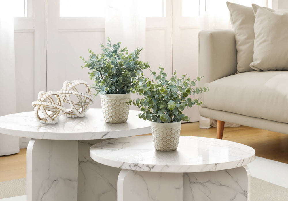 Artificial Plant, 13' Tall, Eucalyptus Grass, Indoor, Faux, Fake, Table, Greenery, Potted, Set Of 2, Decorative, Green Leaves, White Pots Media 1