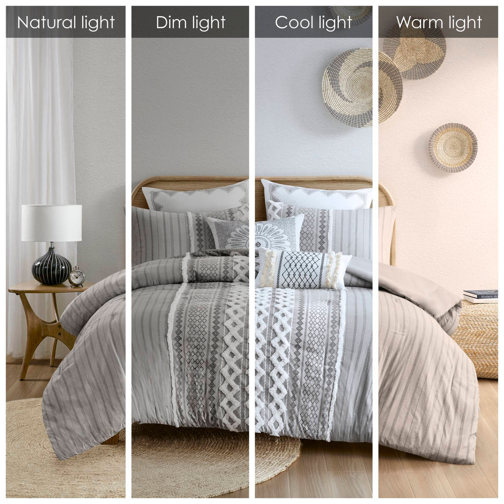 Cotton Printed Comforter Set with Chenille Gray Full/Queen Media 20