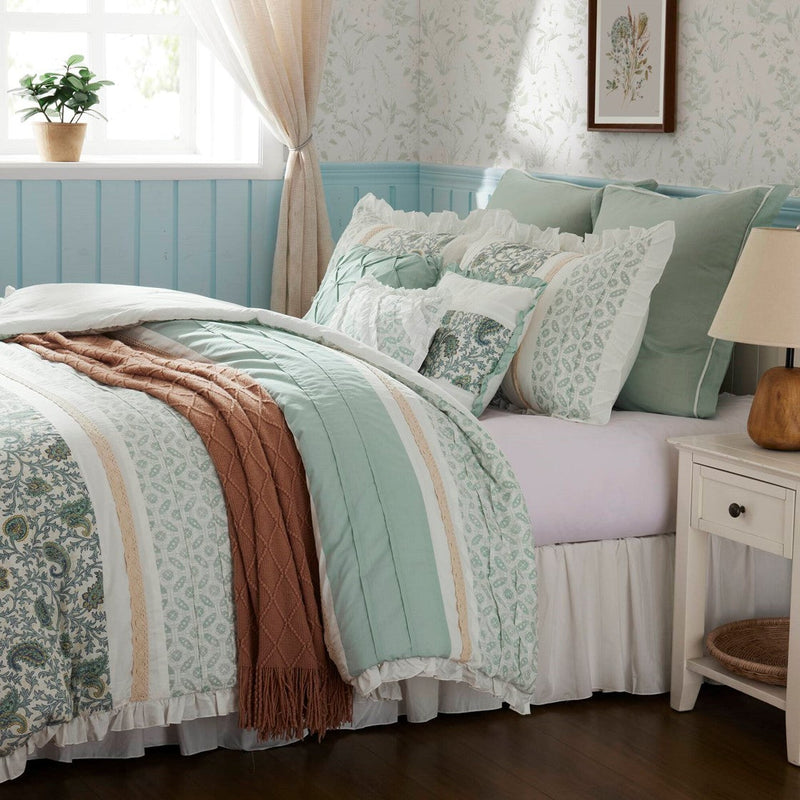 9 Piece Cotton Percale Comforter Set Aqua Cal King