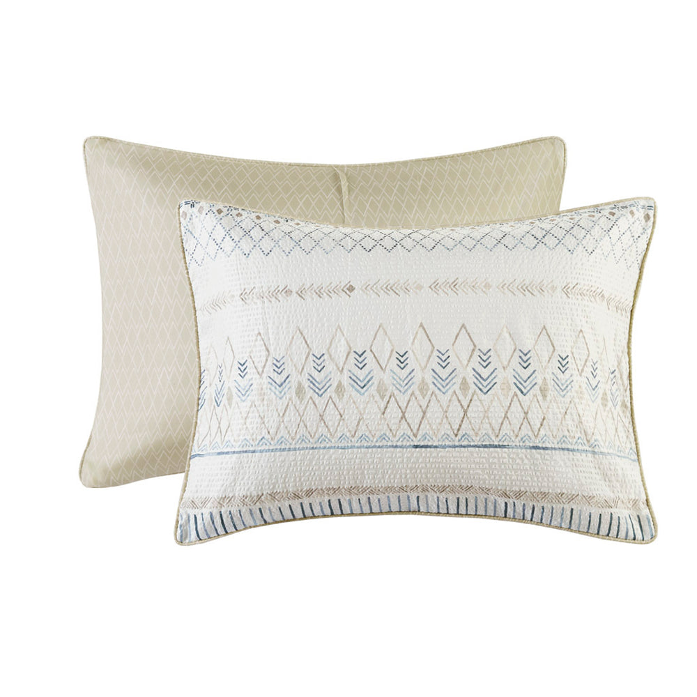 5 Piece Printed Seersucker Comforter Set with Throw Pillows Taupe/Blue Full/Queen Media 6