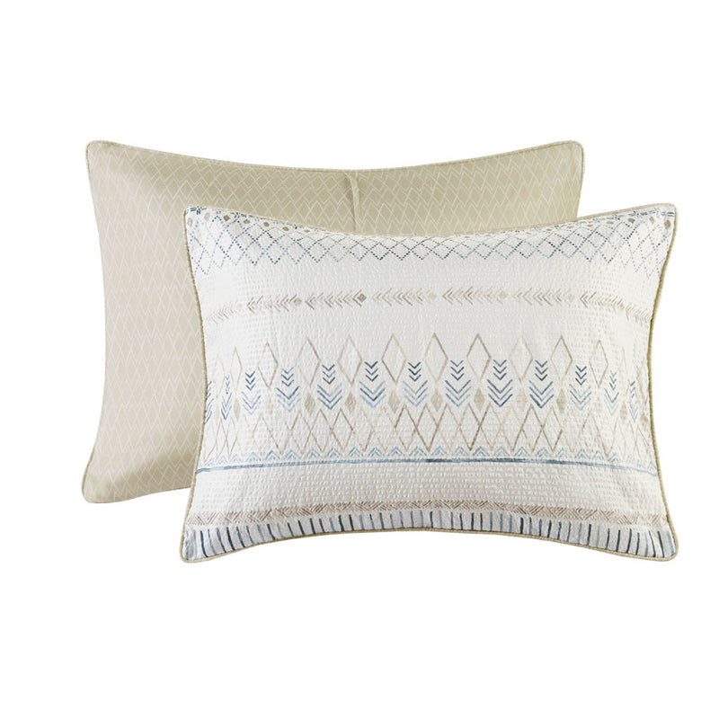 5 Piece Printed Seersucker Comforter Set with Throw Pillows Taupe/Blue Full/Queen