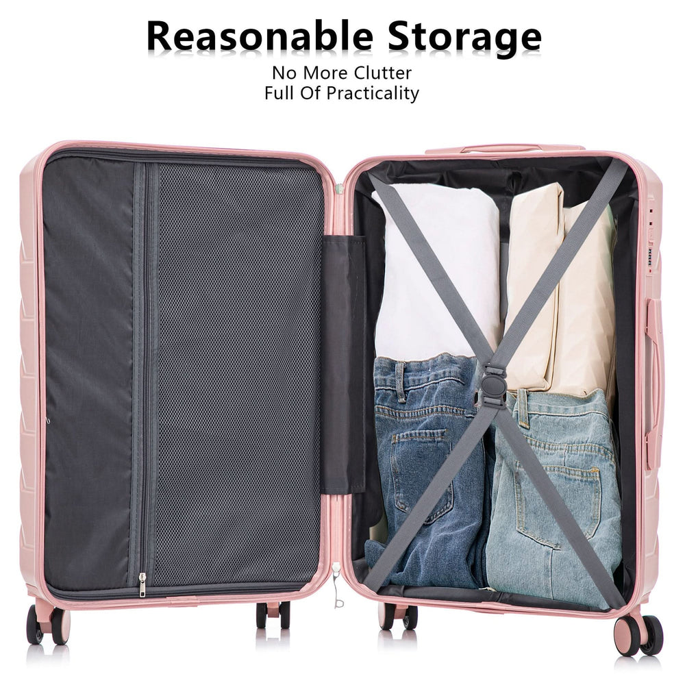 ABS Spinner Luggage 3 Piece Set Pink Matching Color & Combination Lock For Travel Use Media 8