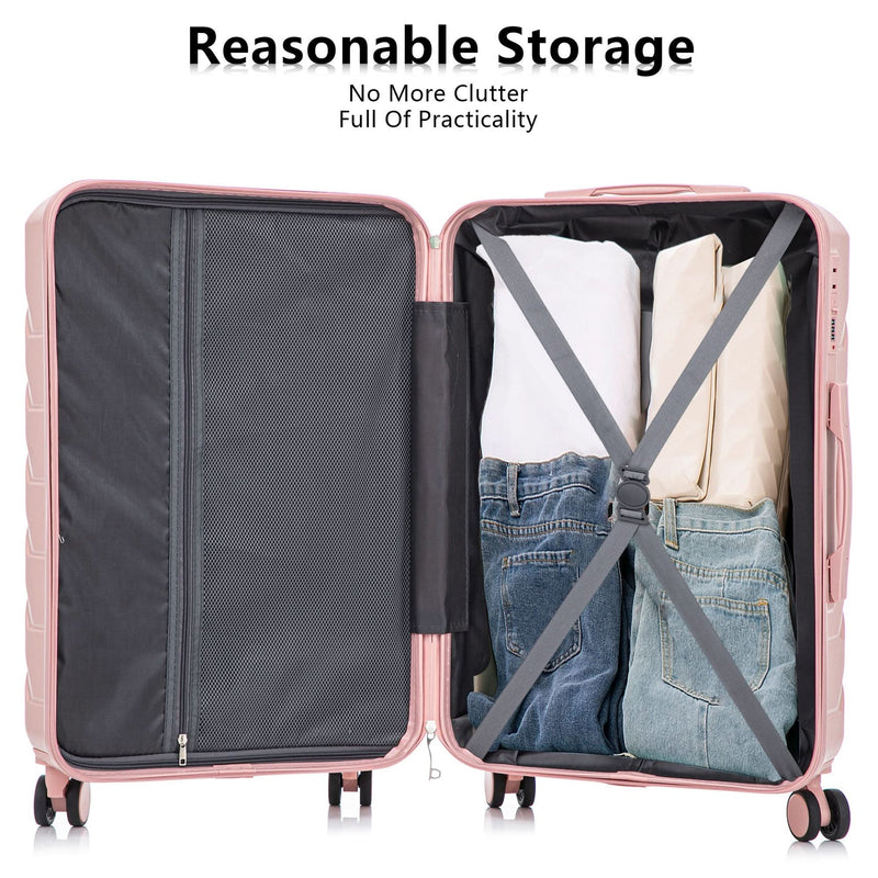 ABS Spinner Luggage 3 Piece Set Pink Matching Color & Combination Lock For Travel Use
