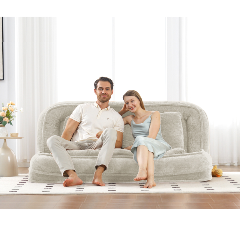 Pet Sofa Bed Chenille 2-In-1 Lounge Couch With 5 Adjustable Positions For People & Pets Beige