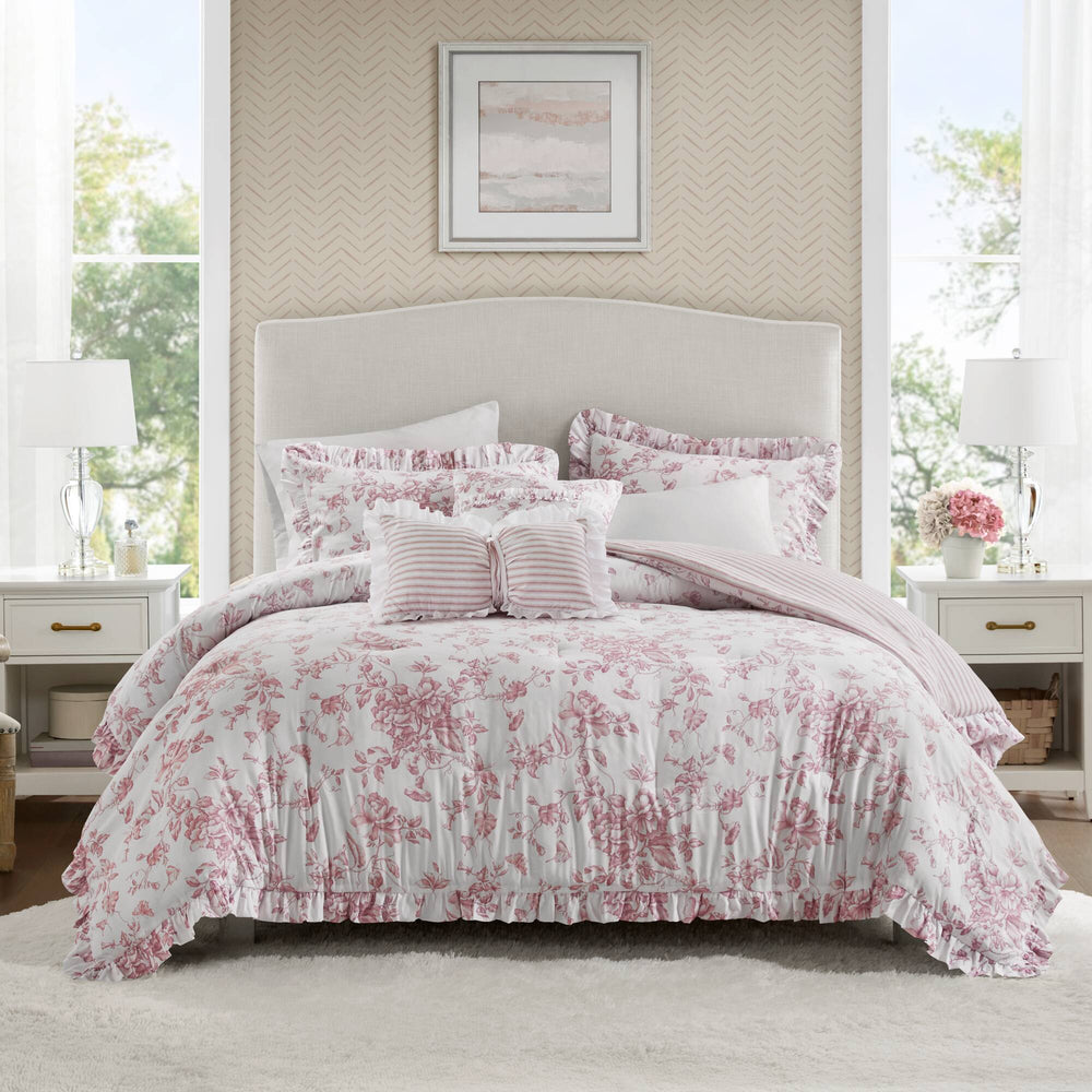 5 Pieces King Comforter Set with Decorative Pillows,Pink Media 1