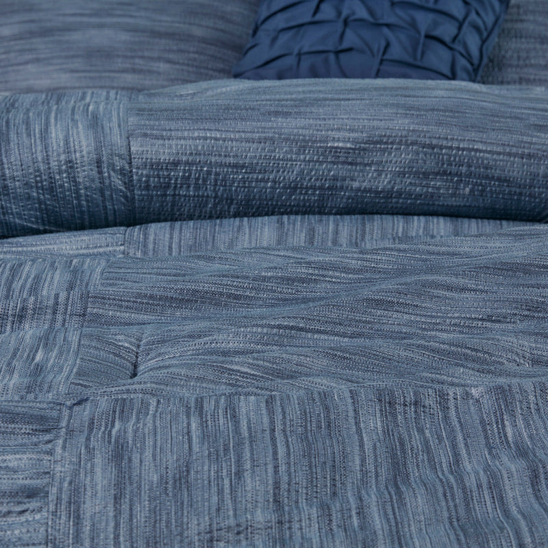 7 Piece Printed Seersucker Comforter Set Navy Cal King