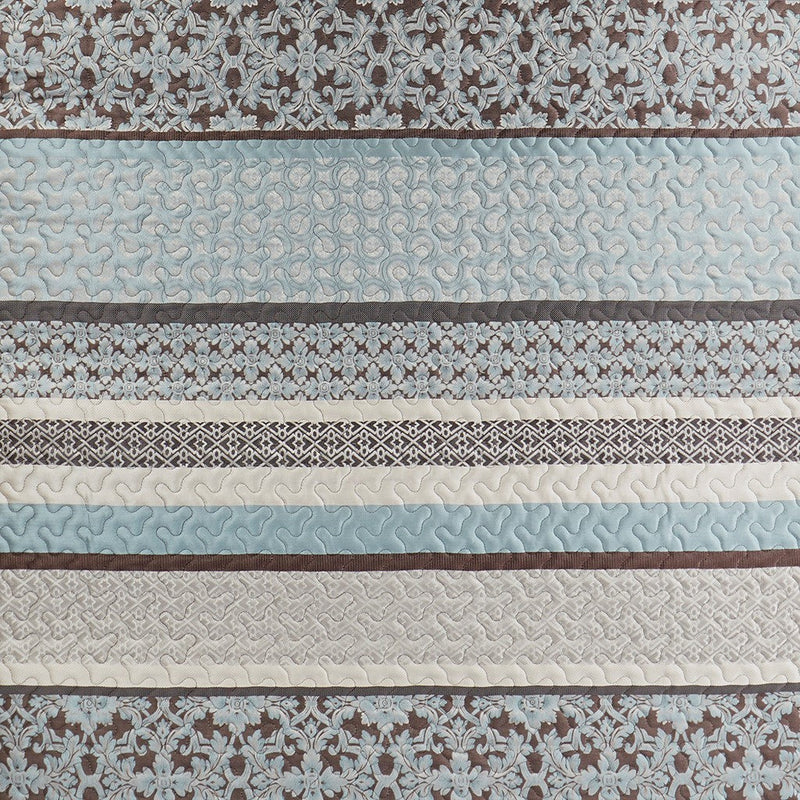 5 Piece Reversible Jacquard Bedspread Set Blue Queen