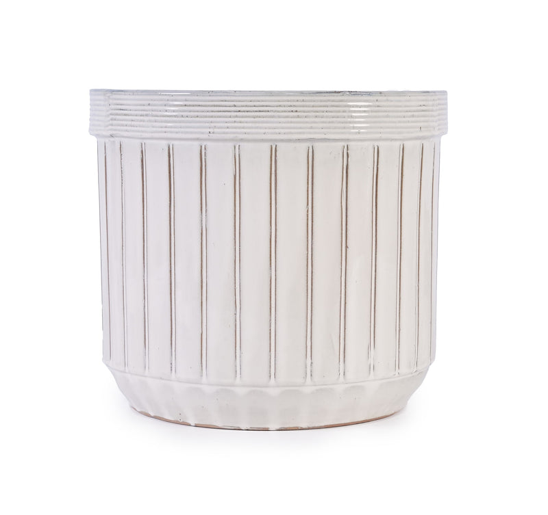 Handmade White Ceramic Planter Set of 4, 6/8/10/12 Inch Diameter, Vertical Line Pattern for Succulents & Cacti, Indoor/Outdoor Use on Windowsill & Bookshelf, Breathable Material