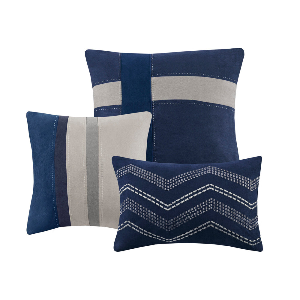 7 Piece Faux Suede Comforter Set Blue King Media 4