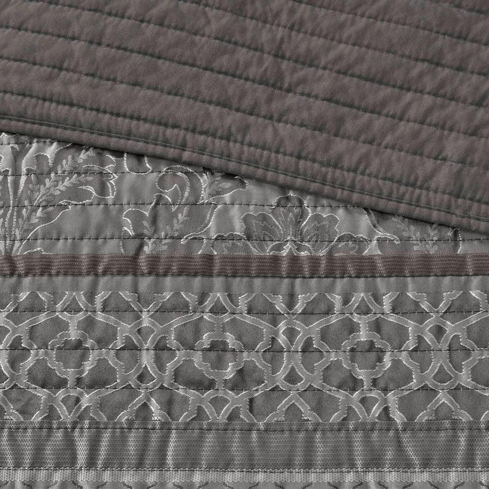 6-Piece King/Cal King 6 Piece Jacquard Quilt Set with Throw Pillows,Grey Media 8