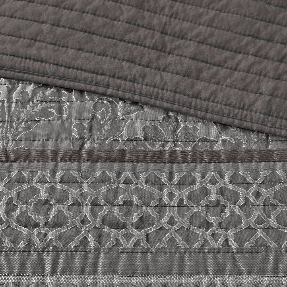 6-Piece King/Cal King 6 Piece Jacquard Quilt Set with Throw Pillows,Grey Media 8