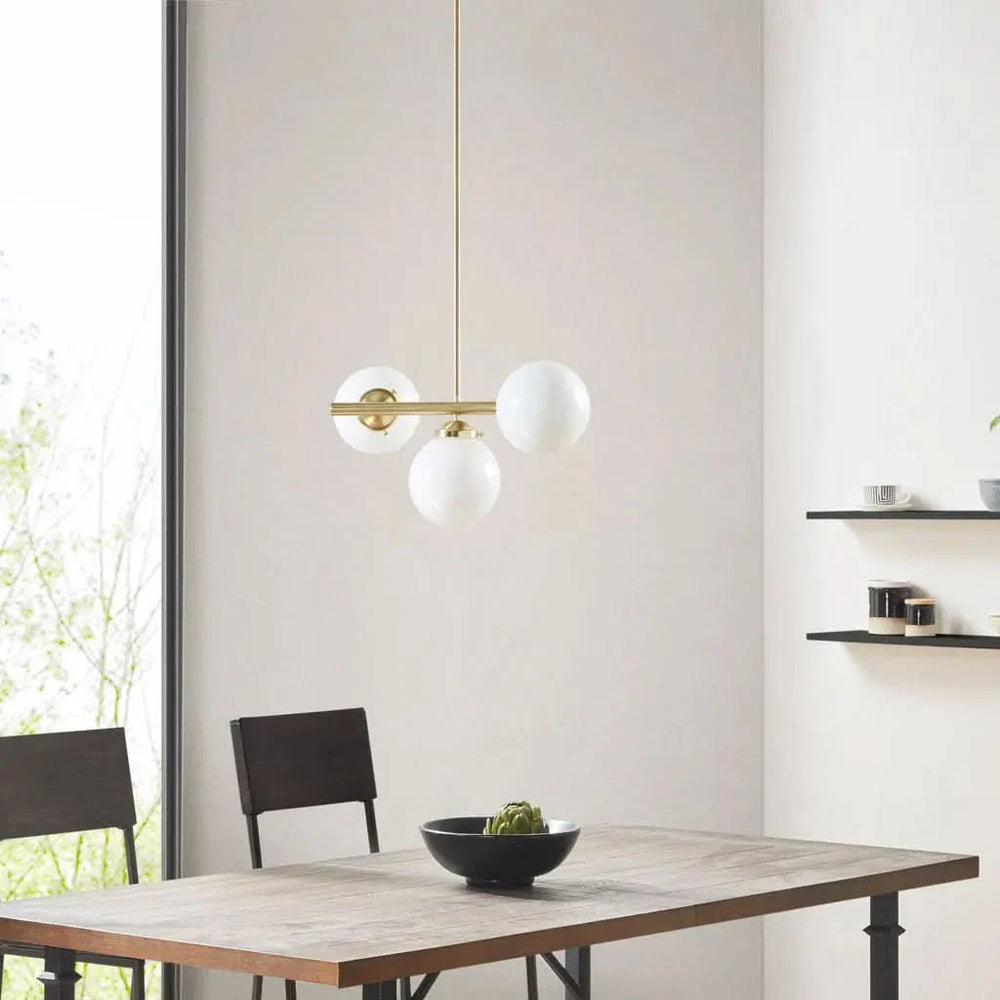 Three Light Chandelier Frosted Glass Globe Bulbs Architectural Style Media 3