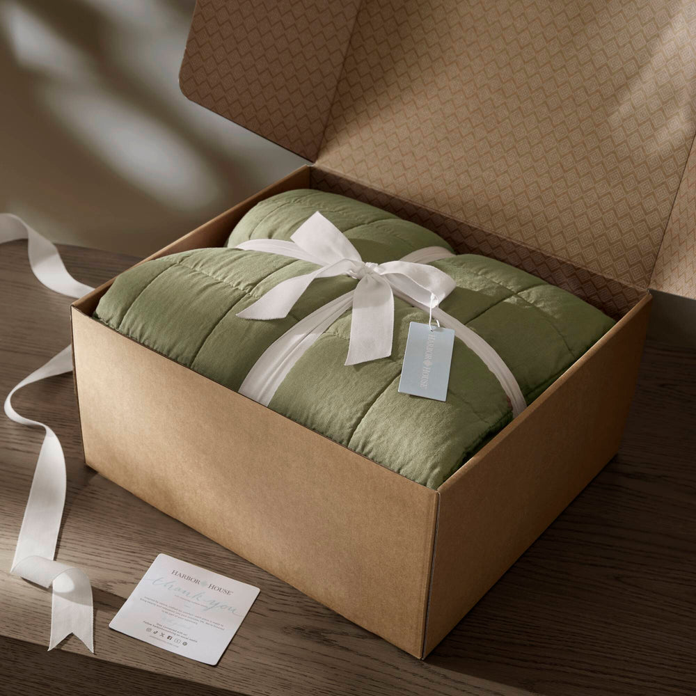 3-Piece Full/Queen Linen Garment Washed Quilt Set,Olive Green Media 3
