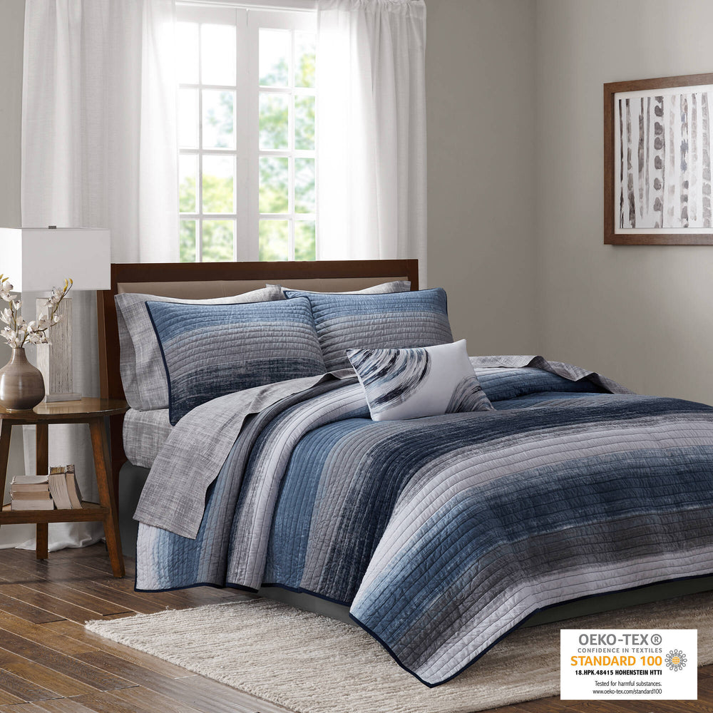 8-Piece Cal King 8 Piece Quilt Set with Cotton Bed Sheets,Navy Media 2