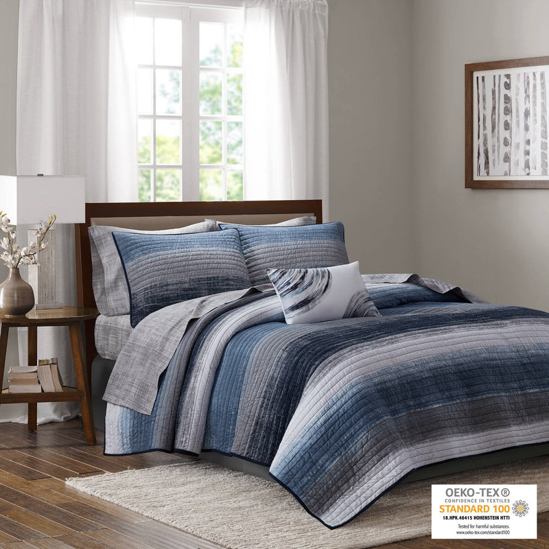 8-Piece Cal King 8 Piece Quilt Set with Cotton Bed Sheets,Navy