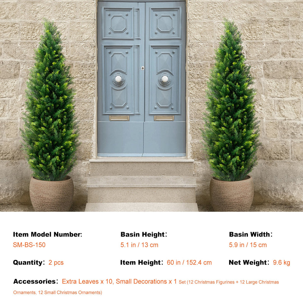 2 Pack 5' Artificial Cedar Topiary Tree Faux Plant UV Decor In/Outdoor Media 9