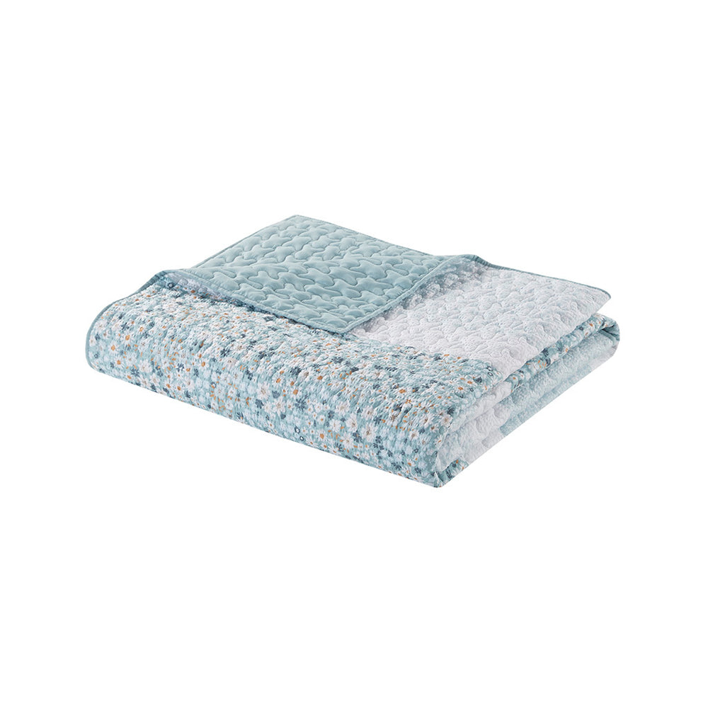 Full/Queen 4 Piece Seersucker Quilt Set with Throw Pillow Media 13