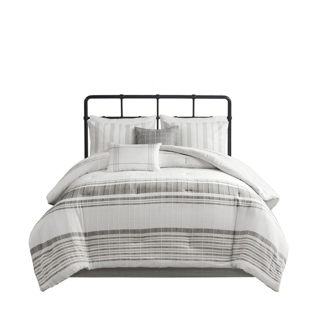 6 Piece Cotton Jacquard Oversized Comforter Set White/Grey Full Media 3