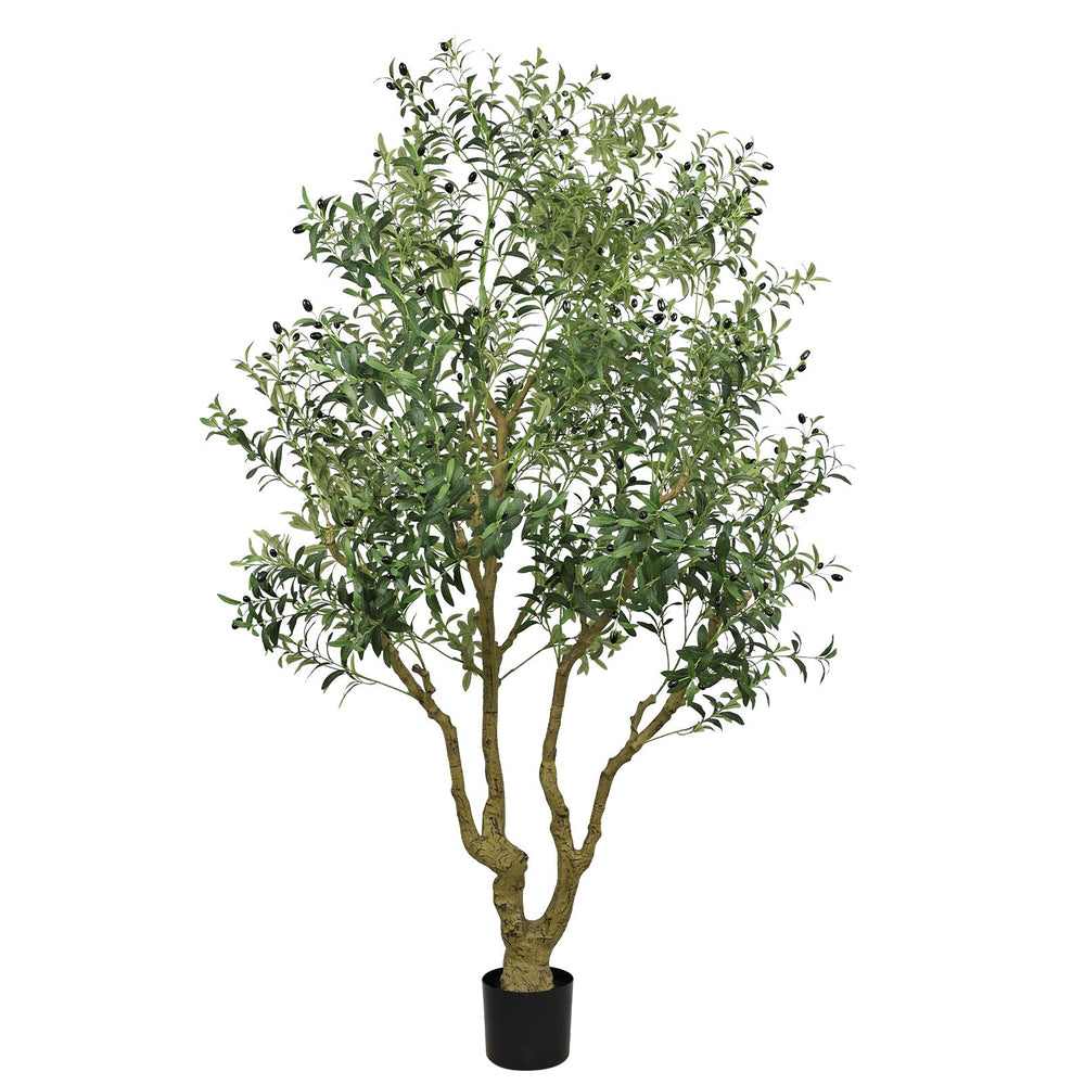 8FT Tall Artificial Olive Tree - Large Faux Potted Tree with Natural Trunk and Lifelike Olive Leaves and Fruit, Elegant Indoor/Outdoor Decorative Plant for Living Room, Office or Entryway, 1 pc/set Media 1