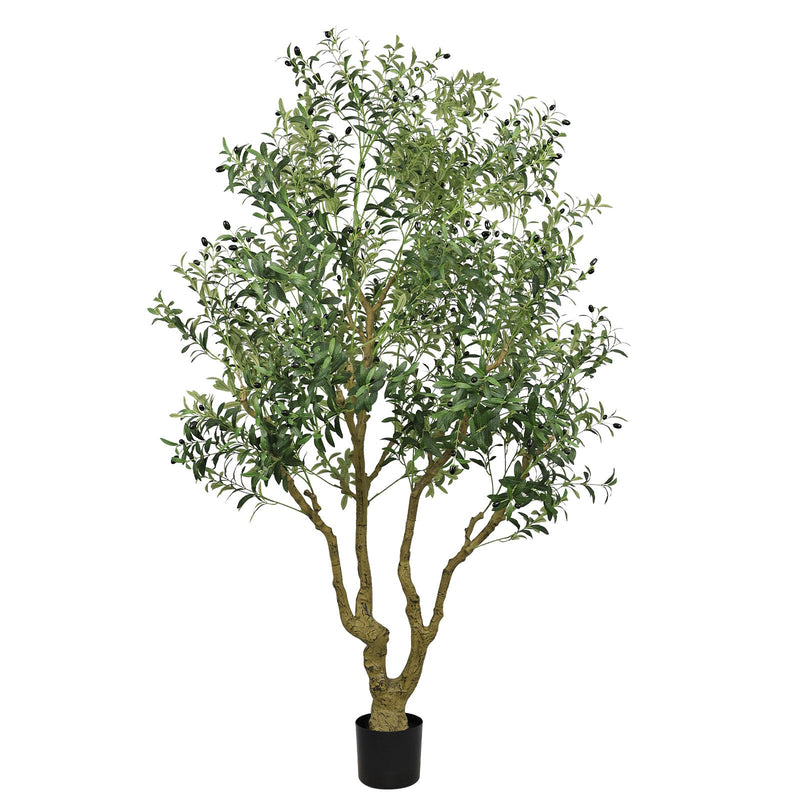 8FT Tall Artificial Olive Tree - Large Faux Potted Tree with Natural Trunk and Lifelike Olive Leaves and Fruit, Elegant Indoor/Outdoor Decorative Plant for Living Room, Office or Entryway, 1 pc/set