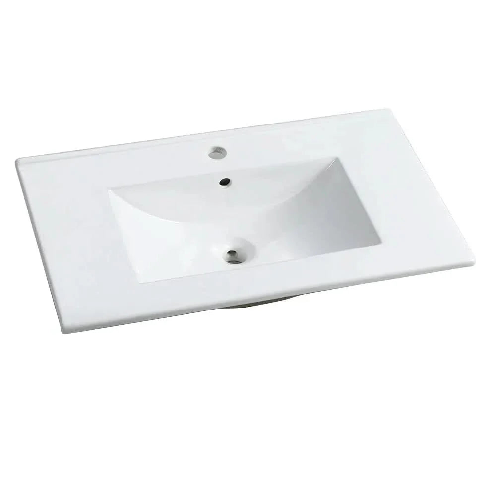 Bathroom Vanity Ceramic Top 30 Inch White Space-Saving Wall Cabinet Media 1