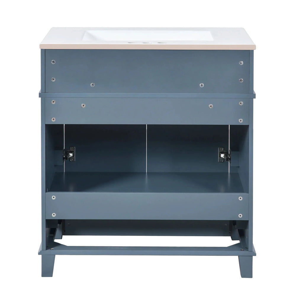 Blue Bathroom Vanity Ceramic Sink & Solid Wood Frame Soft Closing Doors Retro Media 14