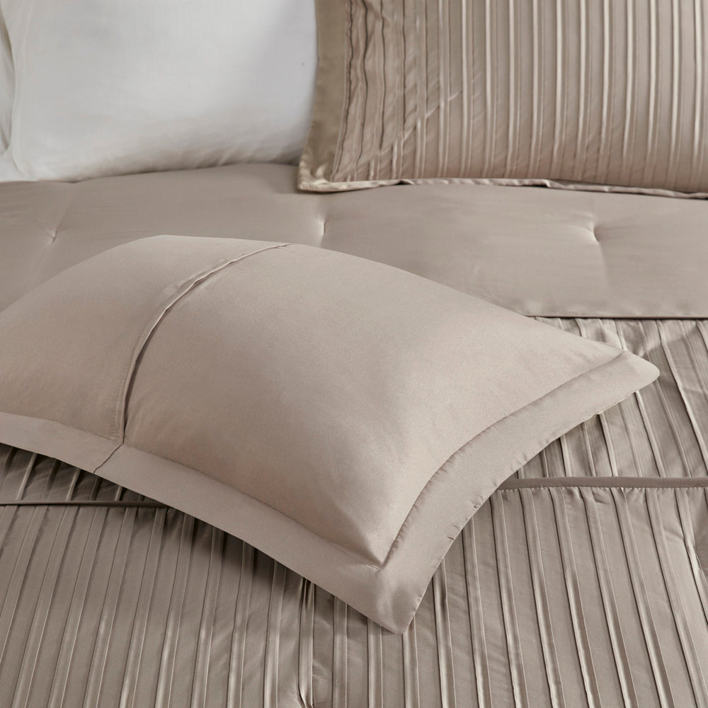 7 Piece Polyester Charmeuse Comforter Set Taupe Queen Media 11