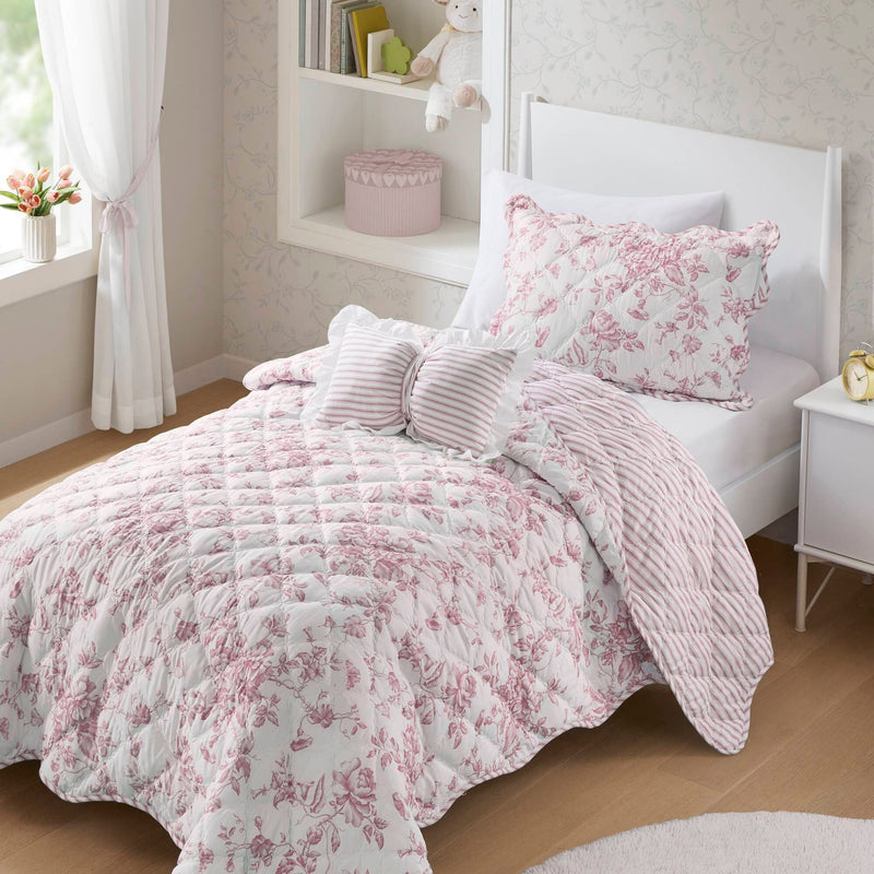 3 Pieces Twin/Twin XL Quilt Set with Decorative Pillow,Pink