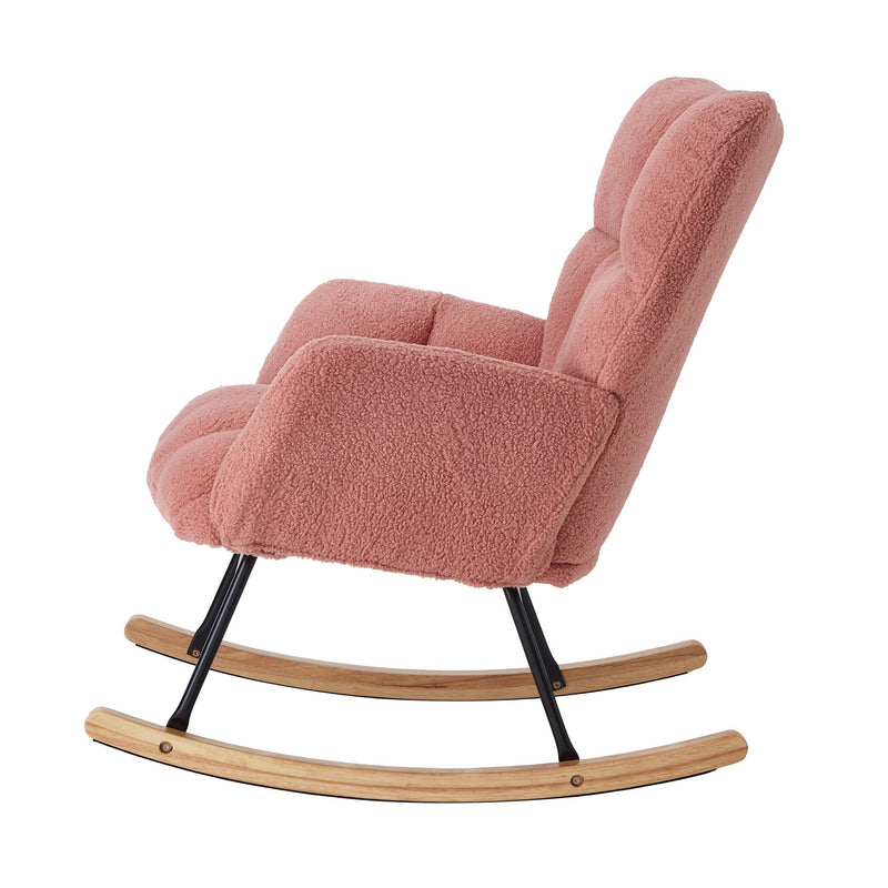 Glider Chair Teddy Fabric Pink With Sturdy Metal Frame For Living Room Comfort & Rocking Style