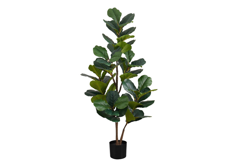 Artificial Plant, 49' Tall, Fiddle Tree, Indoor, Faux, Fake, Floor, Greenery, Potted, Real Touch, Decorative, Green Leaves, Black Pot