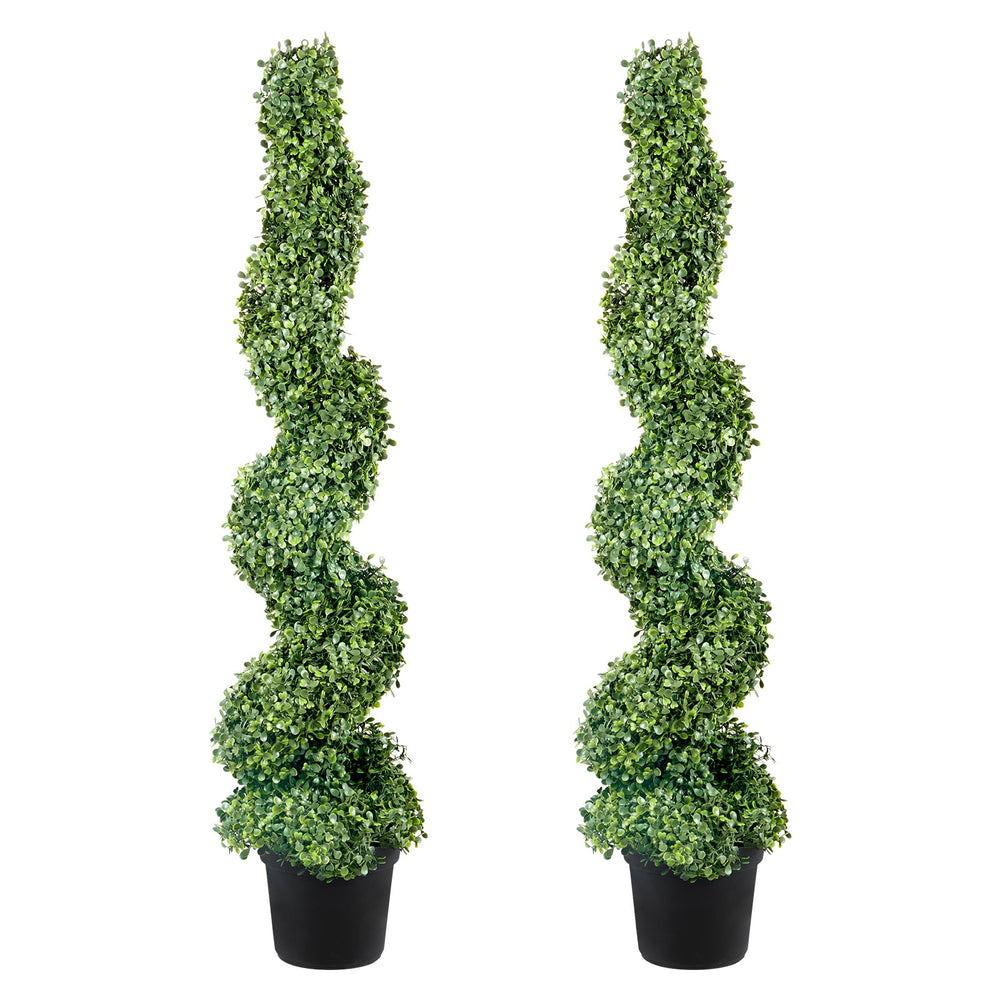 2 pcs. Artificial Boxwood Tower Topiary Spiral Artificial Plant 122cm high Decorative Plant Green Plastic PE Iron Topiary Plants incl. 10 pcs. Replacement Leaves Media 1