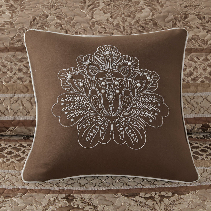 5 Piece Reversible Jacquard Bedspread Set Brown/Gold King