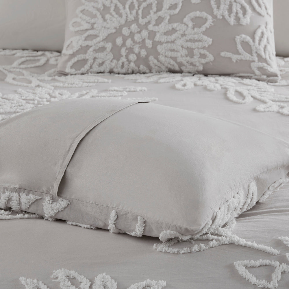 3 Piece Tufted Cotton Chenille Floral Comforter Set Warm Grey/White King/Cal King Media 3
