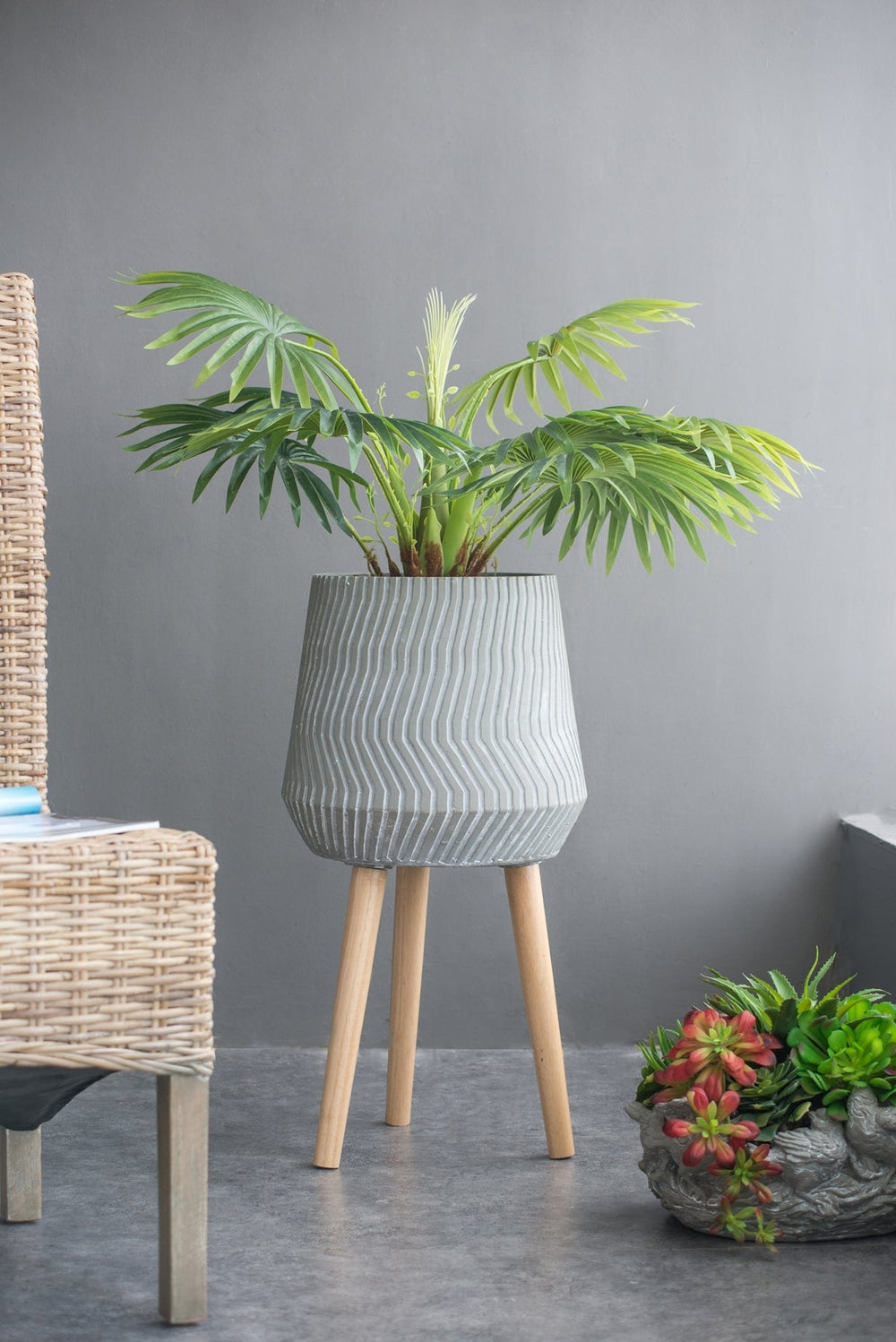 14.6x14.6x28' Cement and Wood Plant Stand, Indoor Outdoor Plant Holder Media 1