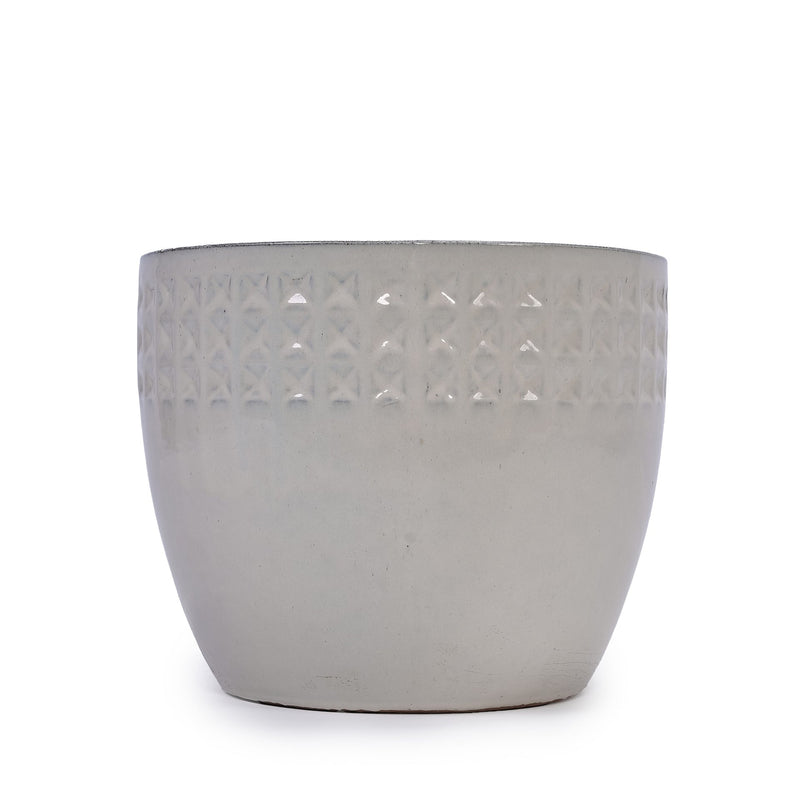 Handmade Ceramic Flower Pot Set of 3, 15/12/9 Inch Diameter, White Diamond Pattern, for Succulents Indoor/Outdoor Use on Windowsill & Bookshelf, Breathable Clay