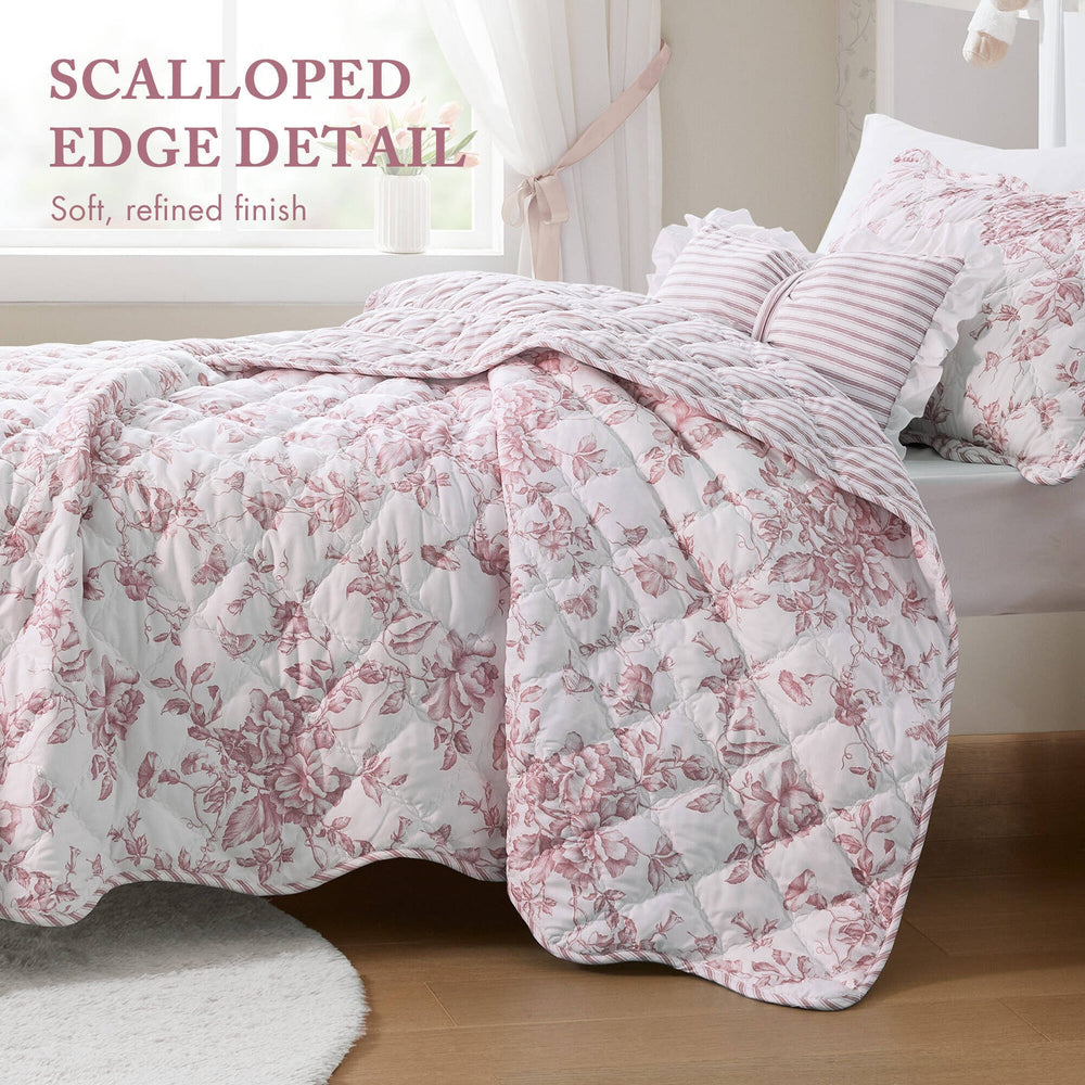 3 Pieces Twin/Twin XL Quilt Set with Decorative Pillow,Pink Media 2